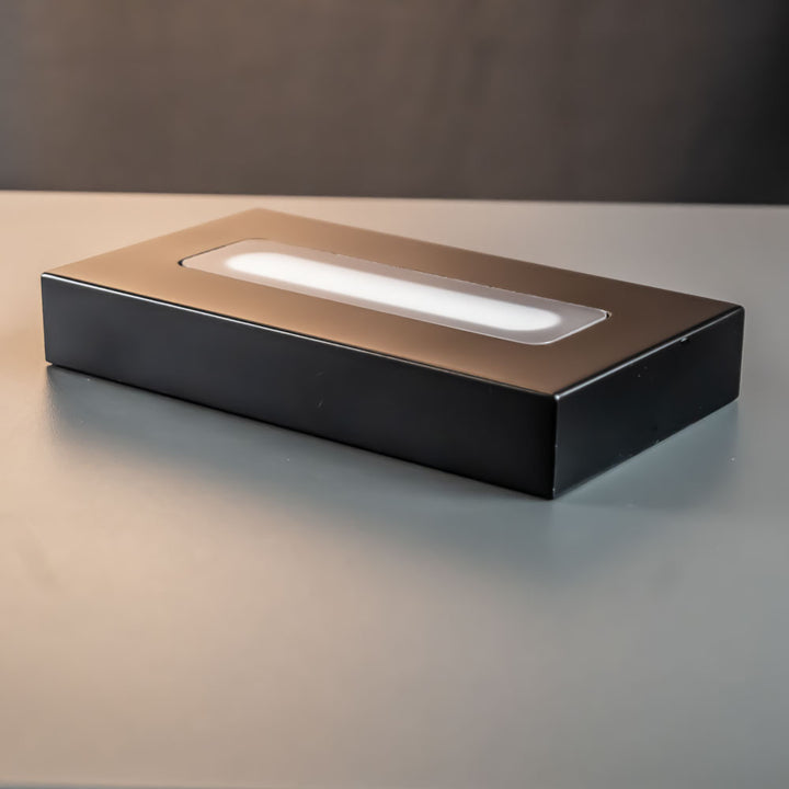 Matte black luxury light base 9x16 cm with white light on