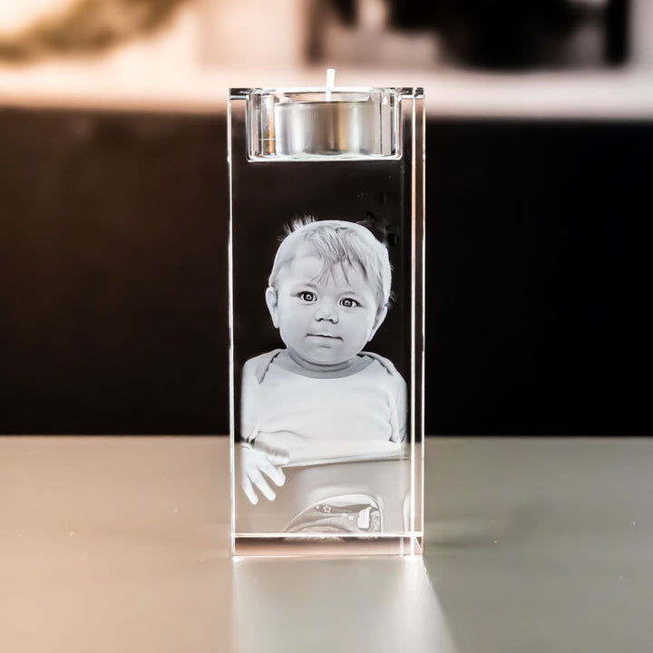Tea light holder 5x5x12 cm with 3D laser-engraved little boy