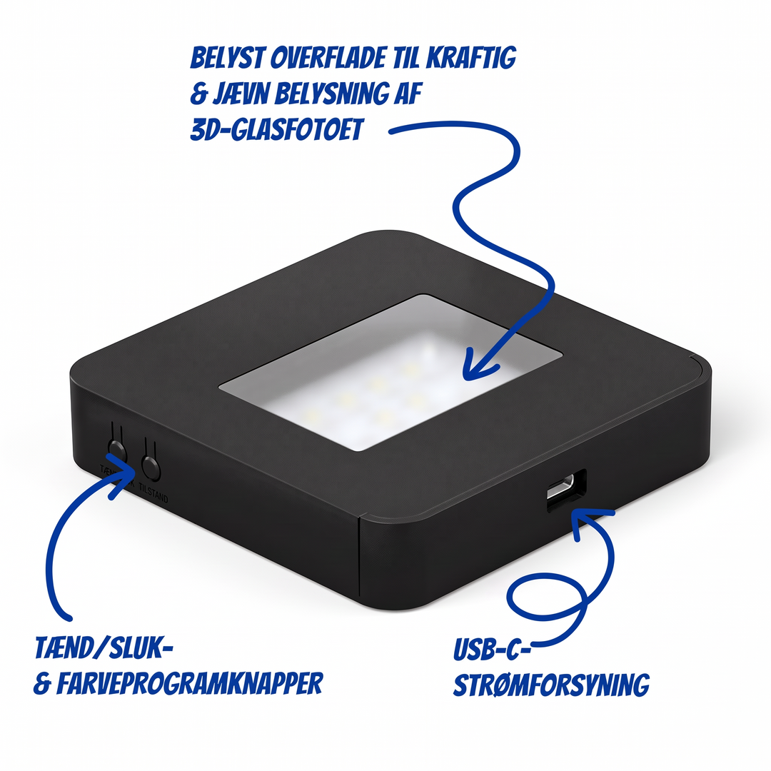 Multi light base medium with lit surface, on/off and colour programme buttons and USB-C power supply