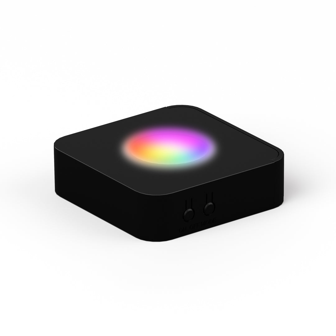 Lille sort multi-lysbase 7×7 cm med farveskiftende LED-lys