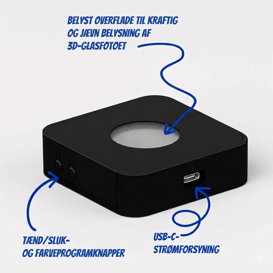 Small multi light base with lit surface, buttons and USB-C power socket